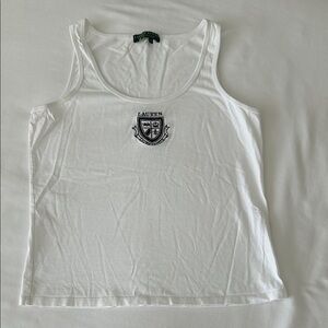 Lauren White Tank Top with Crest Design